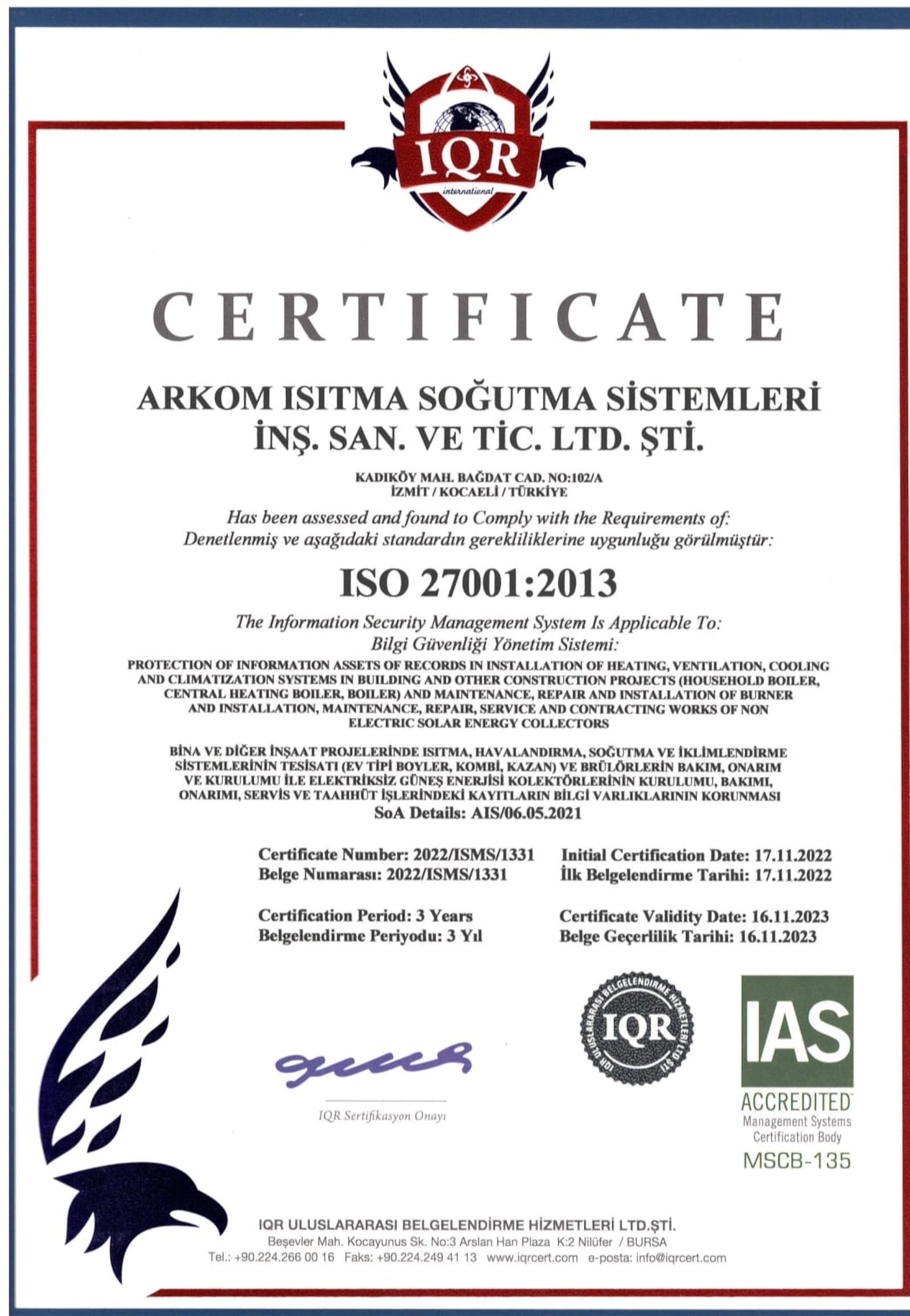 Arkom Teknik Sertifika - İso 27001 - 27001-belgesi