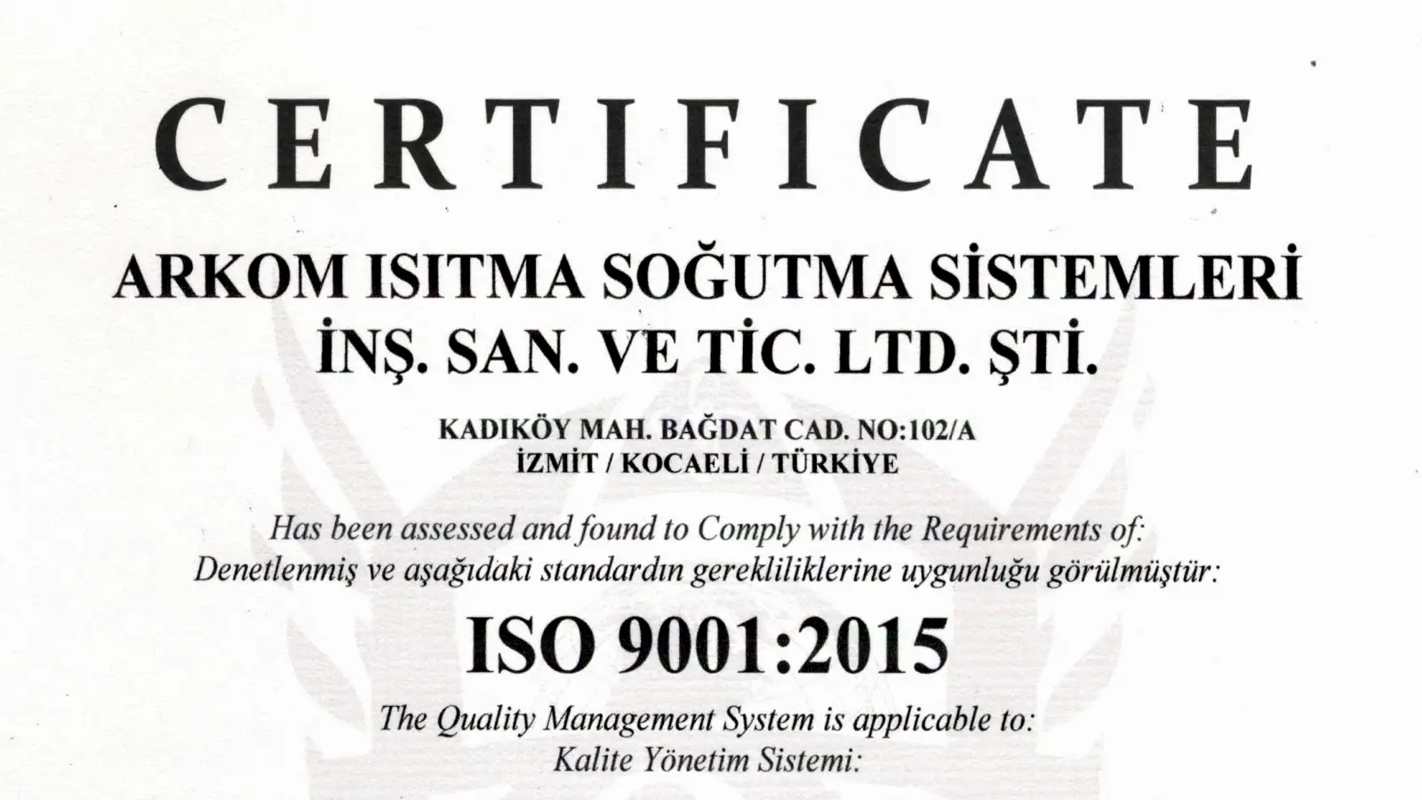 Arkom Teknik Sertifika - İSO 9001 - slug-30